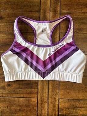 Coeur biking White Sports Bra with Purple Chevron Accents